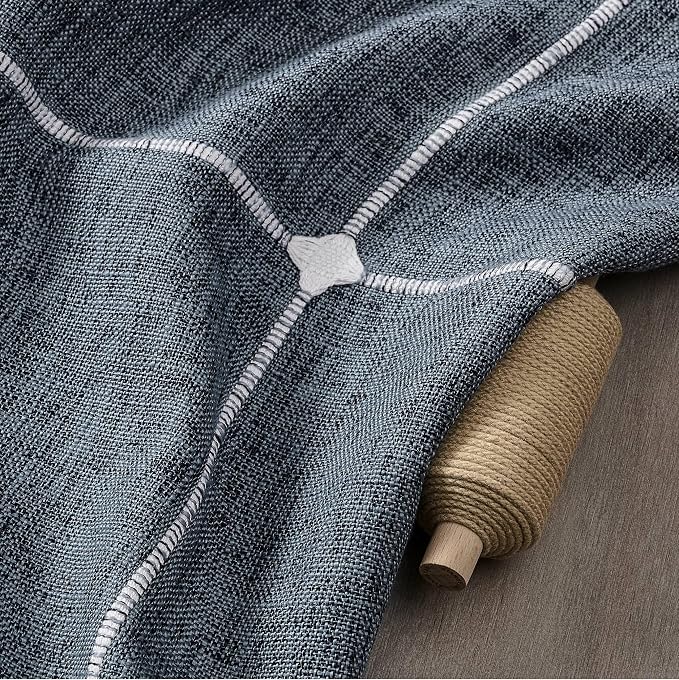 ZeeMart Grid Embroidered Hemmed Tablecloths, Navy Blue 52x70 Inch, Farmhouse Style Heavy Weight Cotton Linen Dark Blue Tablecloths, Boho Plaid Water Resistant Rectangle Table Cloth