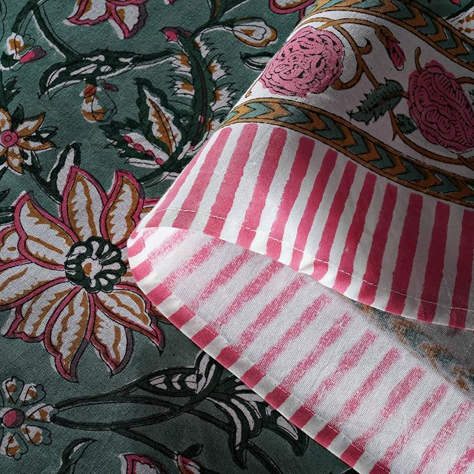 Ridhi Round Tablecloth Hand Block Print 100% Cotton Reusable Virdian Green 110 Inch Table Cover Decorative Everyday Use for Dining, Home, Party, Wedding, Farmhouse, Party Gift for Spring, Mother's Day