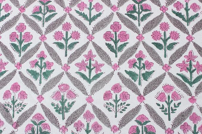Ridhi Round Tablecloth Hand Block Print 100% Cotton Reusable Pink and White 110 Inch Table Cover Decorative Everyday Use for Dining, Home, Party, Wedding, Farmhouse Gift for Spring, Mother's Day