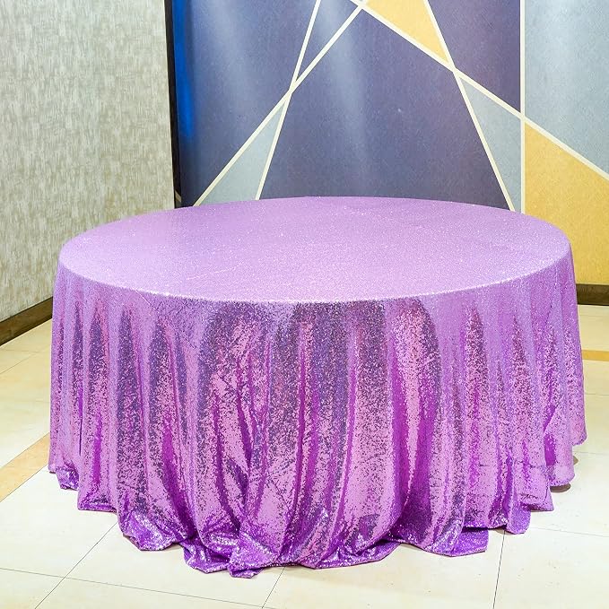 Lavender Sequin Tablecloth 120" Round Sequin Tablecloth Shimmer Table Cloth Sparkly Drape Table Cover Decorations for Engagement Weddings Party Baby Bridal Shower Decorations