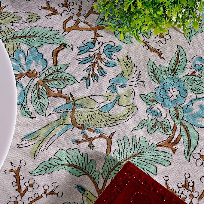 Ridhi Round Tablecloth Hand Block Print 100% Cotton Reusable Sage and Russian Green 60 Inch Table Cover Decorative Everyday Use for Dining, Home, Wedding, Farmhouse Gift for Spring, Mother's Day