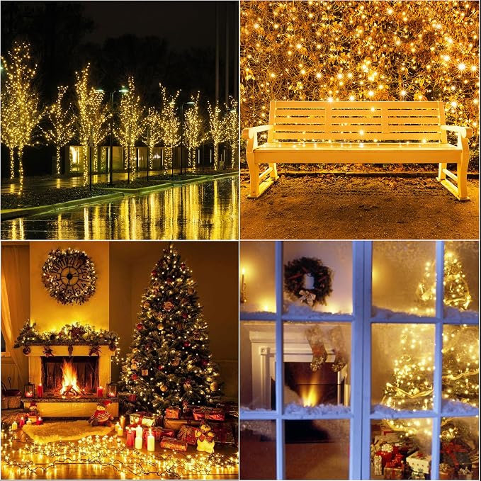 LAMPHOME 66ft Golden Christmas Decorative Mini Lights,200 LED Transparent Wire Fairy Starry String Lights Plug in,11 Lighting Modes, for Indoor Outdoor Xmas Tree Wedding Party Decoration (Yellow)