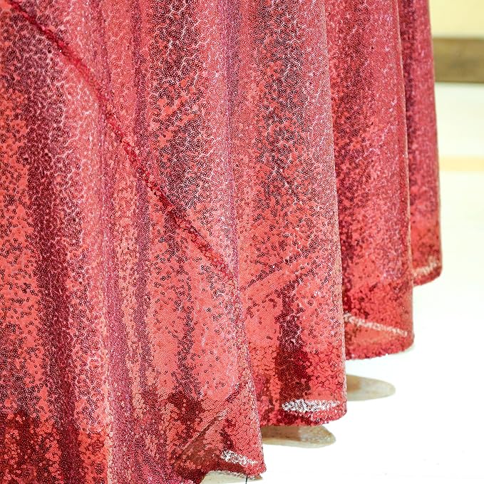 Burgundy Sequin Tablecloth, 120'' Round Sparkly Tablecloth, Glitter Tablecloth for Wedding Baby Shower Birthday Party Dinners
