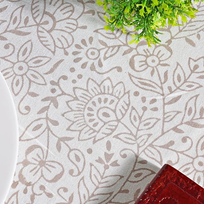 Ridhi Round Tablecloth Hand Block Print 100% Cotton Reusable Taupe Jal 60 Inch Table Cover Decorative Everyday Use for Dining, Home, Party, Wedding, Farmhouse, Party Gift for Spring, Mother's Day