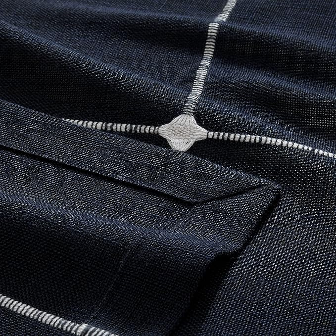 ZeeMart Grid Embroidered Hemmed Tablecloths, Navy 60x104 Inch, Farmhouse Style Heavy Weight Cotton Linen Navy Blue Tablecloths, Boho Plaid Water Resistant Rectangle Table Cloth