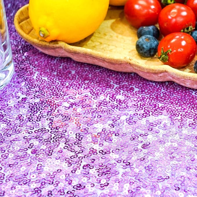 Lavender Sequin Tablecloth 120" Round Sequin Tablecloth Shimmer Table Cloth Sparkly Drape Table Cover Decorations for Engagement Weddings Party Baby Bridal Shower Decorations