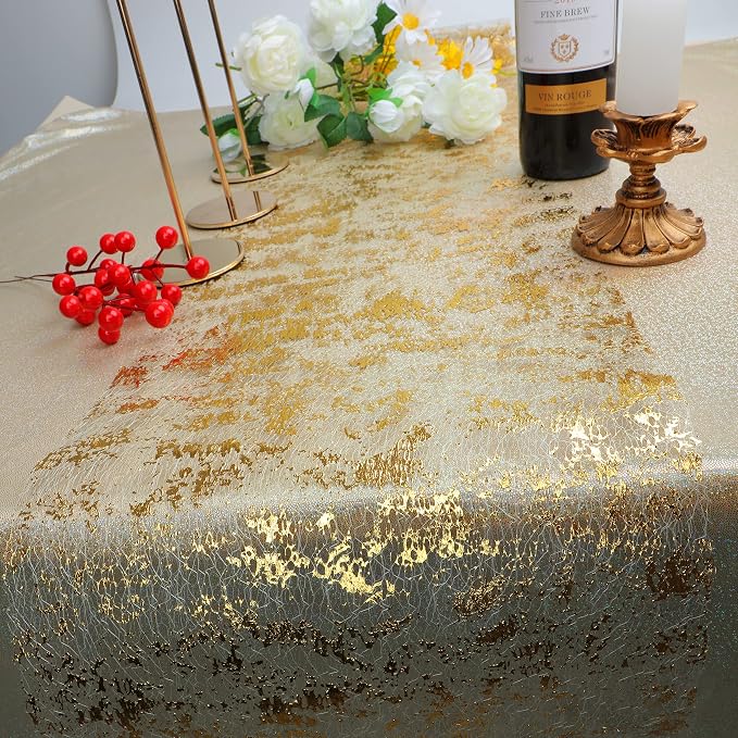 Snowkingdom Glitter Metallic Gold Table Runner 11 Inch x 49 Feet Roll Thin Mesh Sparkle Runner Table Decorations for Wedding Bridal Baby Shower, Anniversary, Christmas, Birthday Party