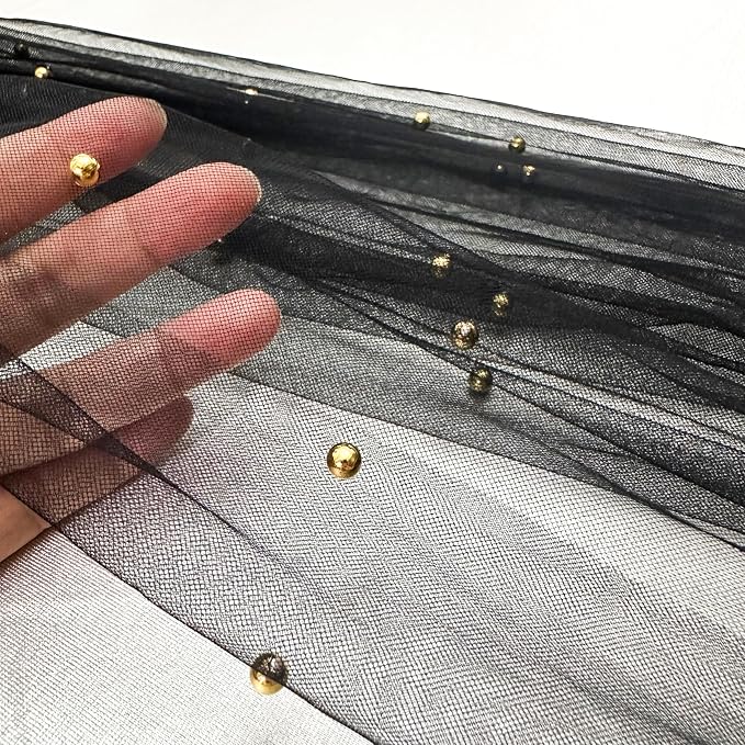 Pearl Black Gauze Pearl Table Runner 120 Inch 10FT, Seasonal Sheer Dining Holiday Wedding Birthday Baby Shower Tulle Summer Table Decor for Home Party