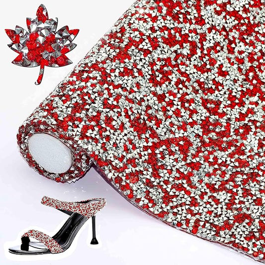 Locacrystal Bling Resin Rhinestone Sticker DIY Car Decoration Stickers Self-Adhesive Hotfix Glitter Crystal Gem Sheet Stickers for Car & Crafts Decoration(Silver Red,9.4"x15.8")