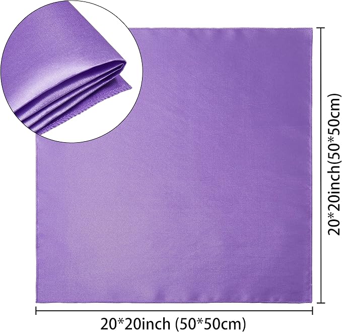 50 Pack Square Satin Dinner Napkins, 20x20 Inches Silky Soft Smooth Table Cloth Napkins for Restaurant Weddings Banquet Party Decoration, Light Purple