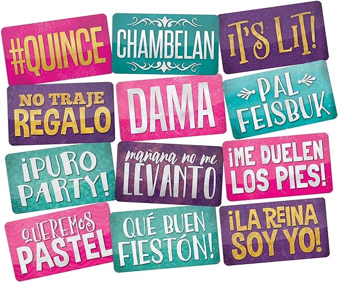 Quinceanera Photo Booth Props Kit by King Props | 40 Piece Teal Gold Mis Quince Anos Party Decorations | Sweet 16 Photo Booth Accessories
