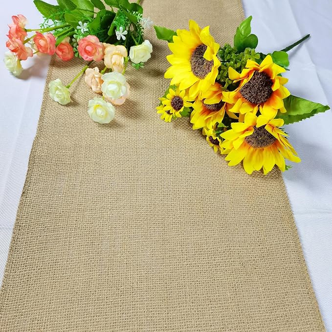 4 Pack 12 x 120 Inch Burlap Table Runners, Natural Rustic Jute Table Runner Bulk for Western Wedding Table Decorations,Farmhouse Style Party,Holiday,Kitchen Coffee Table Decor Cover