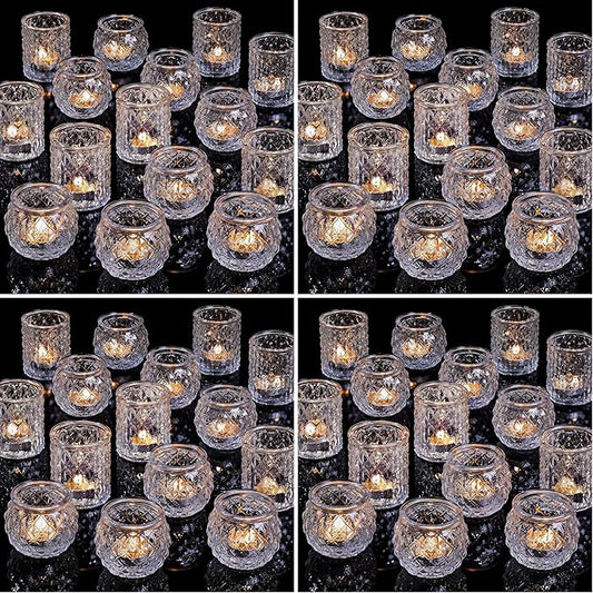 DARJEN Clear Votive Candle Holders Set of 36- Round Glass Candle Holders Bulk for Tea Light Candle, Embossed Candle Votives for Wedding Centerpiece, Various Parties & Home Decor (Pack of 4)