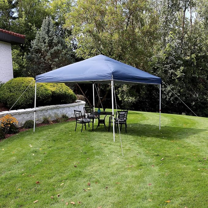 Sunnydaze 12 x 12 Foot Standard Pop Up Canopy with Carry Bag - Straight Leg Folding Outdoor Shade Shelter - Blue