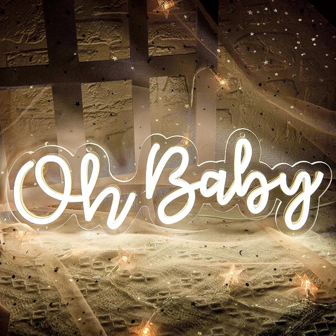 Oh Baby Neon Sign for Wall Decor,Neon Oh Baby Light up Sign for Backdrop Shower Decorations, Gender Reveal,Bedroom,Kids Room,Party,Birthday Decor,Size 16.1 * 5.9 Inch（JTD065)