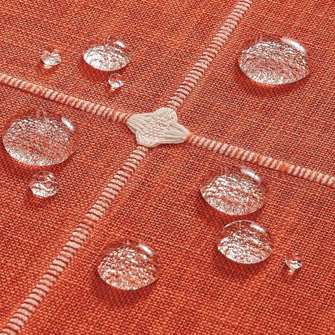 ZeeMart Grid Embroidered Hemmed Tablecloths, Orange 60x60 Inch, Farmhouse Style Heavy Weight Cotton Linen Burnt Orange Fall Tablecloths, Boho Plaid Water Resistant Square Table Cloth