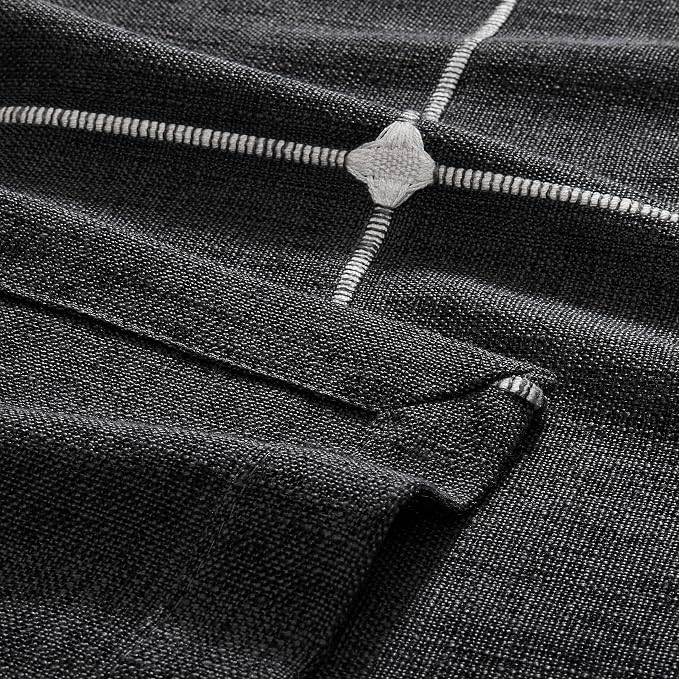 ZeeMart Grid Embroidered Hemmed Tablecloths, Charcoal 60x104 Inch, Farmhouse Style Heavy Weight Cotton Linen Dark Grey Tablecloths, Boho Plaid Water Resistant Rectangle Table Cloth