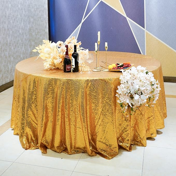 Sequin Tablecloth 108" Round Gold Table Cloth Glitter Tablecloth Sparkly Drape Table Covers for Wedding Birthday Ceremony Party Baby Bridal Shower Decorations