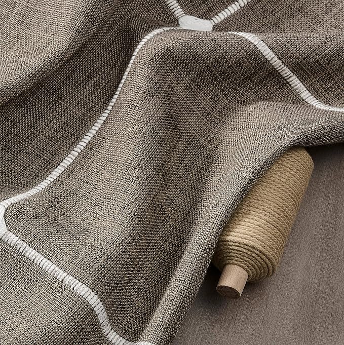 ZeeMart Grid Embroidered Hemmed Tablecloths, Cocoa Brown 60x84 Inch, Farmhouse Style Heavy Weight Cotton Linen Brown Tablecloths, Boho Plaid Water Resistant Rectangle Table Cloth