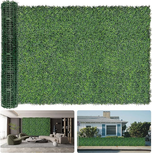 Artificial Boxwood Roll Panels: 60"x128" (53.5 sqft) UV-Anti Faux Hedge Privacy Screen - 4-Layer Fake Greenery Ivy Vine Grass Wall for Garden, Patio, and Balcony Backdrop Decoration