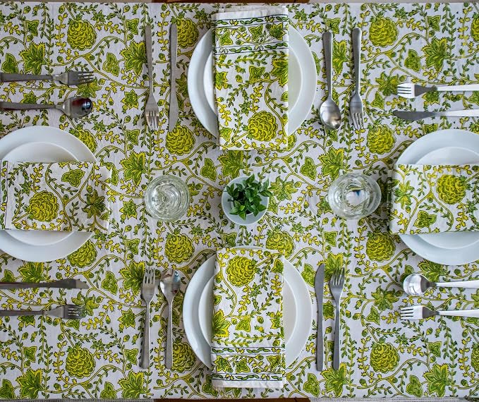 Block Print Table Cloth- 60x120 Inch Rectangle 100% Cotton Handmade Pre-Shrink, Washable for Spring, Kitchen & Dining Perfect for Chirstmas, Patio, Indoor & Outdoor, Farmhouse