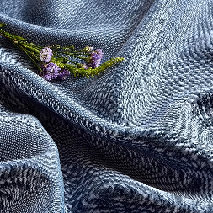Solino Home Linen Tablecloth 60 x 156 Inch - 100% Pure Linen Blue Denim Table Cloth for Rectangle Tables - Athena, Machine Washable Tablecloth for Summer