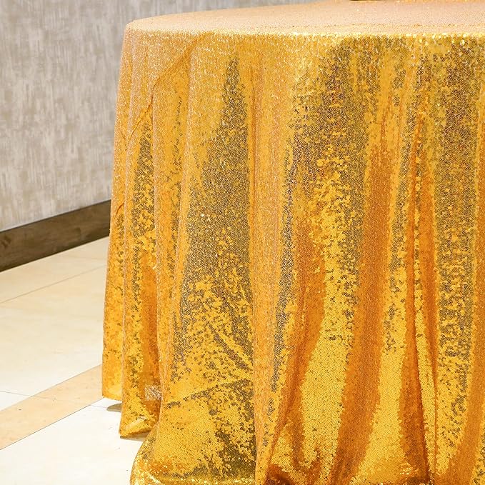 Gold Glitter Tablecloth 132'' Tablecloth Round Sequin Table Cloth Party Tablecloth Outdoor Table Cover Sequin Table Cloths for Birthy Wedding Party Decorations