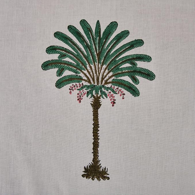 Ridhi Green Palm Hand Block Print Cotton Rectangle Tablecloth 160" x 72" inches Reusable Table Cover Decorative Everyday Use for Dining Room, Farmhouse, Home Gift for Spring, Mother's Day