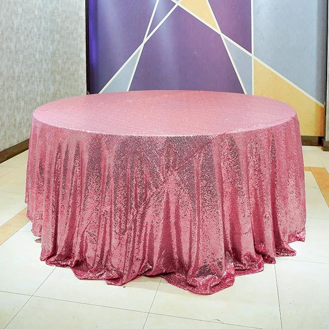 Sequin Tablecloth 108" Round Rose Pink Table Cloth Glitter Tablecloth Sparkly Drape Table Covers for Wedding Birthday Ceremony Party Baby Bridal Shower Decorations