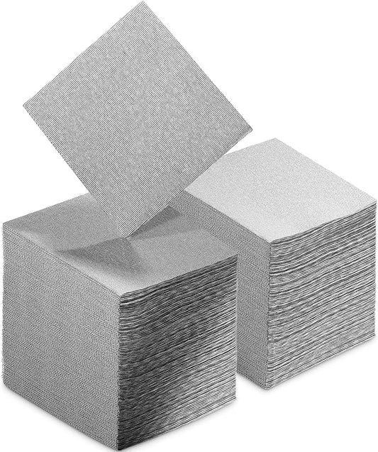 Disposable Cloth-Like Cocktail Napkins, 200 Pack 10" x 10" Linen-Feel Black Dotted Beverage Paper Napkins For Bar, Café, Wedding Or Party