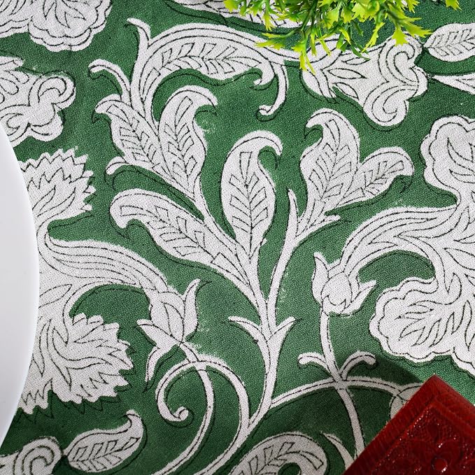 Ridhi Round Tablecloth Hand Block Print 100% Cotton Reusable Pantone Artichoke 120 Inch Table Cover Decorative Everyday Use for Dining, Home, Party, Wedding, Farmhouse Gift for Spring, Mother's Day