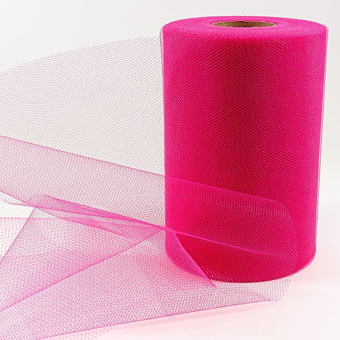 Expo International Decorative Matte Tulle, Roll/Spool of 6 Inch x 100 Yards, Polyester-Made Tulle Fabric, Matte Finish, Lightweight, Versatile, Washable, Easy-to-Use, Fuchsia