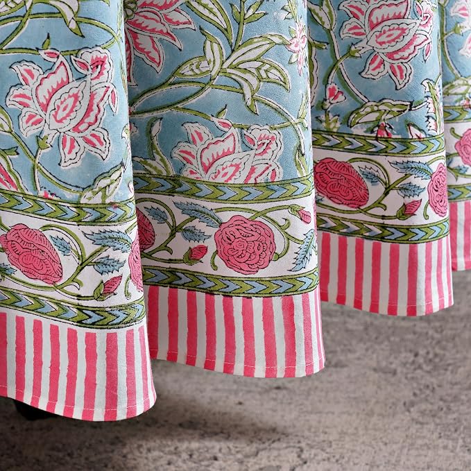 Ridhi Round Tablecloth Hand Block Print 100% Cotton Reusable Turquoise Blue 120 Inch Table Cover Decorative Everyday Use for Dining, Home, Party, Wedding, Farmhouse Gift for Spring, Mother's Day