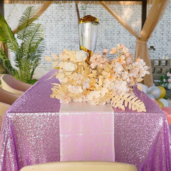 Sequin Tablecloth 90"x132" Lavender Party Glitter Tablecloth Rectangular Sequin Table Cover Overlay Glitter Wedding Birthday Reception Decoration Baby Bridal Shower Christmas Decorations