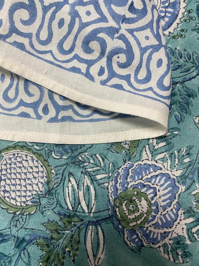 Ridhi Round Tablecloth Hand Block Print 100% Cotton Reusable Turquoise & Steel Blue 110 Inch Table Cover Decorative Everyday Use for Dining, Home, Wedding, Farmhouse Gift for Spring, Mother's Day