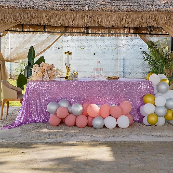 Sequin Tablecloth 90"x132" Lavender Party Glitter Tablecloth Rectangular Sequin Table Cover Overlay Glitter Wedding Birthday Reception Decoration Baby Bridal Shower Christmas Decorations