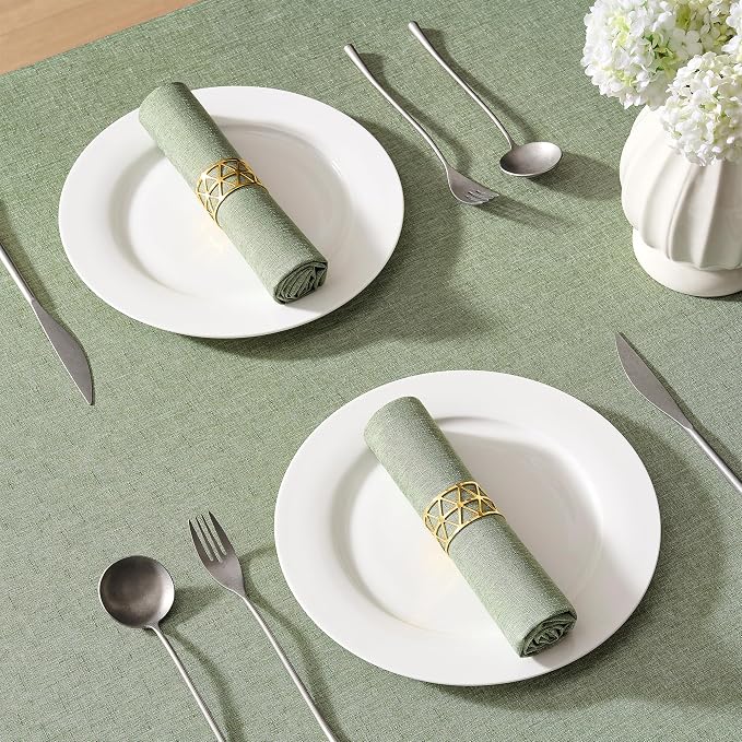 Decorelia Table Cloth for Rectangle Dining Table, Faux Linen Waterproof Texture Farmhouse Washable Rectangular Tablecloth Cover for Birthday, Party, Picnics, Outdoor Decor(Sage Green, 52 x70 Inch)