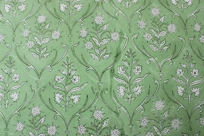 Ridhi Round Tablecloth Hand Block Print 100% Cotton Reusable Pear Green 110 Inch Table Cover Decorative Everyday Use for Dining, Home, Party, Wedding, Farmhouse, Party Gift for Spring, Mother's Day