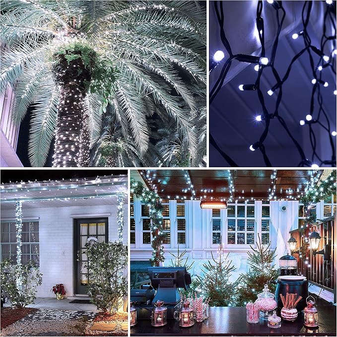 QITONG 2 Pack White Solar String Lights, Each 33ft 100 LED Outdoor Solar Fairy Lights Waterproof, 8 Modes Green Wire Solar Christams Light for Garden Patio Yard Tree Party Decor
