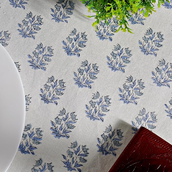 Ridhi Round Tablecloth Hand Block Print 100% Cotton Reusable Sky Beau Blue 120 Inch Table Cover Decorative Everyday Use for Dining, Home, Party, Wedding, Farmhouse, Party Gift for Spring, Mother's Day