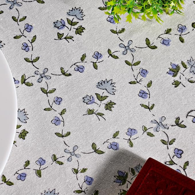 Ridhi Round Tablecloth Hand Block Print 100% Cotton Reusable Powder Blue 110 Inch Table Cover Decorative Everyday Use for Dining, Home, Party, Wedding, Farmhouse, Party Gift for Spring, Mother's Day