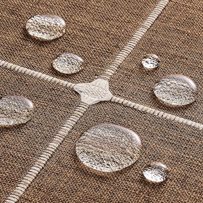 ZeeMart Grid Embroidered Hemmed Tablecloths, Caramel 52x52 Inch, Farmhouse Style Heavy Weight Cotton Linen Brown Tablecloths, Boho Plaid Water Resistant Square Table Cloth
