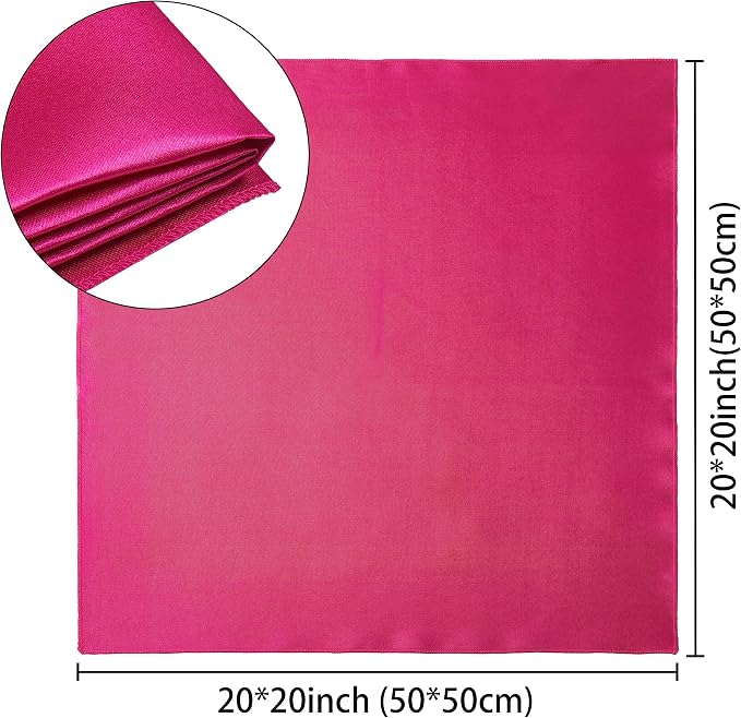 100 Pack Square Satin Dinner Napkins, 20x20 Inches Silky Soft Smooth Table Cloth Napkins for Restaurant Weddings Banquet Party Decoration, Rose Red