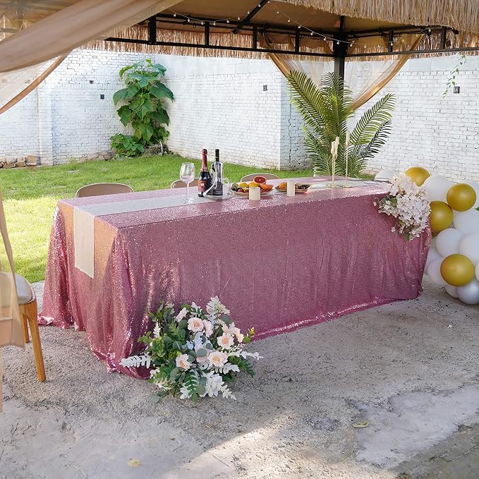 Rose Pink Sequin Tablecloth 90"x132" Party Glitter Tablecloth Rectangular Sequin Table Cover Overlay Glitter Wedding Birthday Reception Decoration Baby Bridal Shower Christmas Decorations