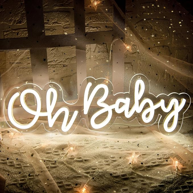 Oh Baby Neon Sign for Wall Decor,Neon Oh Baby Light up Sign for Backdrop Shower Decorations, Gender Reveal,Bedroom,Kids Room,Party,Birthday Decor,Size 16.1 * 5.9 Inch（JTD065)