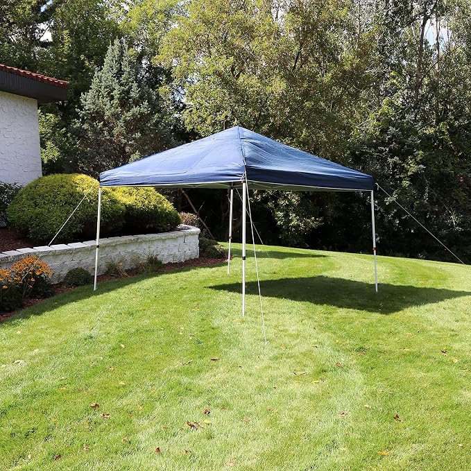 Sunnydaze 12 x 12 Foot Standard Pop Up Canopy with Carry Bag - Straight Leg Folding Outdoor Shade Shelter - Blue