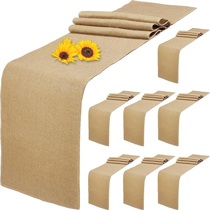 8 Pack Natural Burlap Table Runners,12 x 72 Inch Rustic Jute Table Runner and Placemats Bulk for Western Wedding Table Decorations,Farmhouse Style Party,Holiday,Kitchen Coffee Table Decor Cover