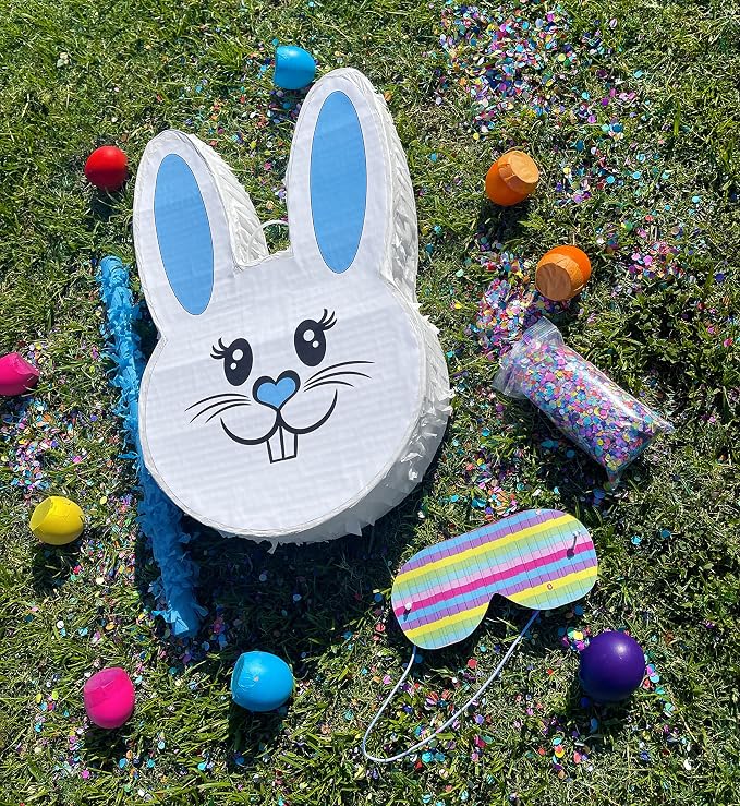 Jergrim Boy Easter Bunny Piñata Set with small stick and confetti bag - 17”x10”x 3” Perfect for Easter Celebration, Bunny Theme Parties, Party Decor, and more