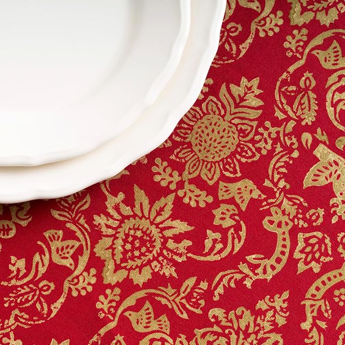 Maison d' Hermine Table Cloth Round Table 100% Cotton 69 Inches Fall Tablecloth Reusable Everyday Use for Thanksgiving Christmas Decorations Dining Farmhouse Party (Sofia)