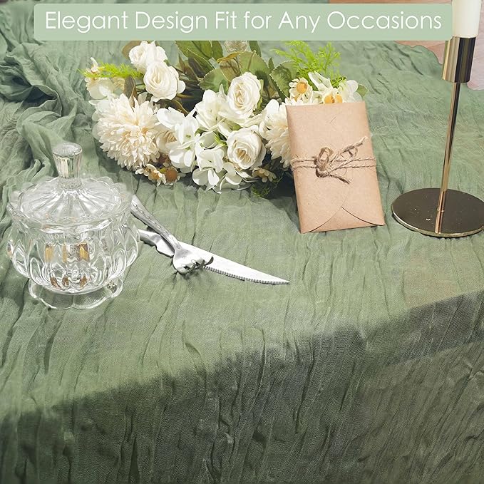 16 Pack Sage Green Cheesecloth Table Runner 10FT Boho Gauze Cheese Cloth Table Runner Long Rustic Sheer Table Runners for Wedding Bridal Baby Shower Birthday Party Table Decorations